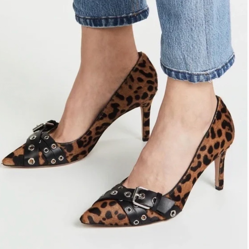 Veronica Beard | Mel Leopard-Print Buckled Calf Hair Pumps
